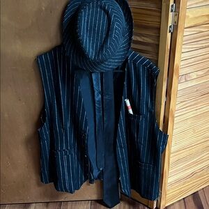Black Pinstripe Vest and Hat Set